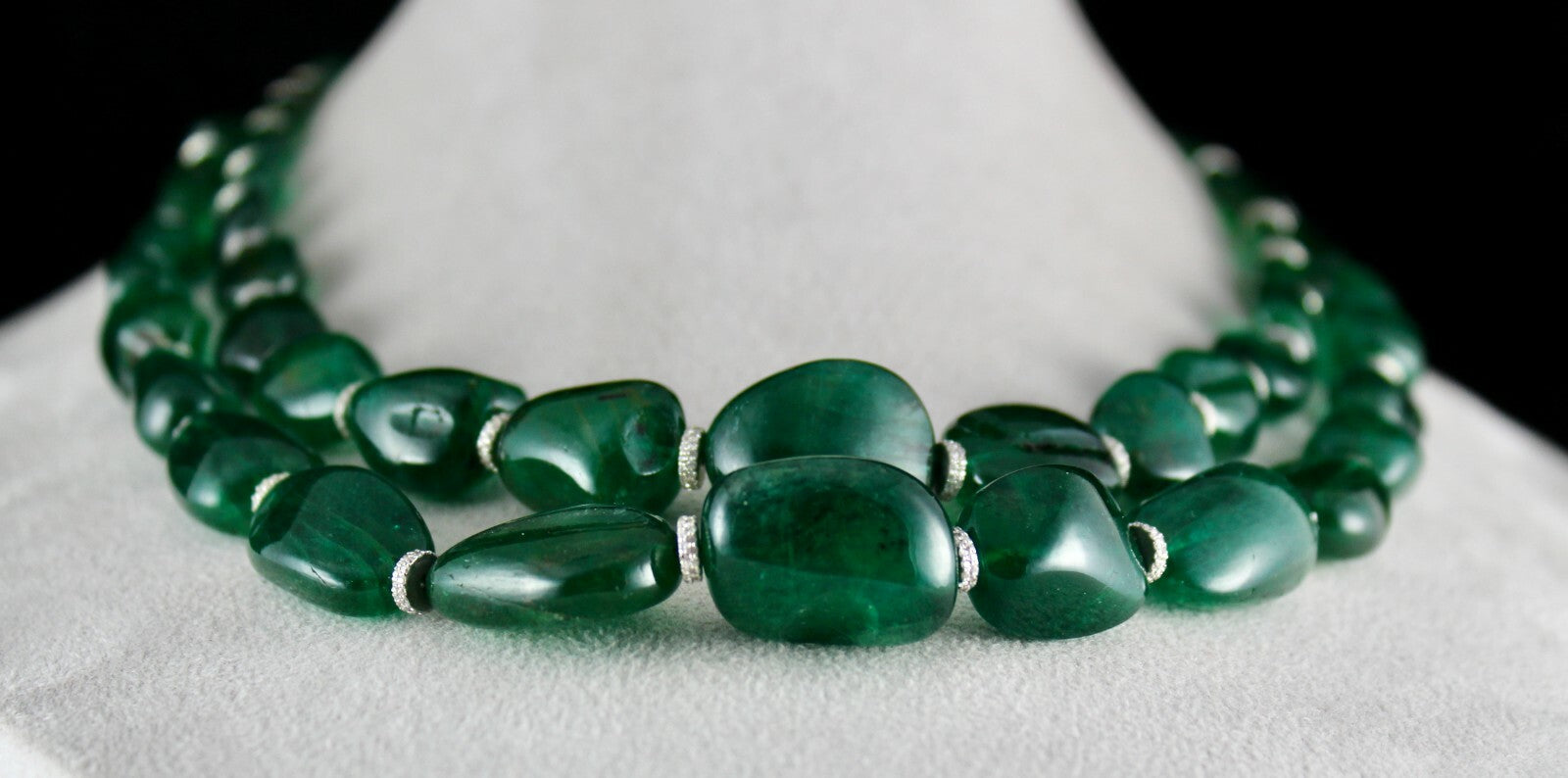 Certified Classic Natural Emerald Cabochon Beads 892 Ct Gemstone Necklace