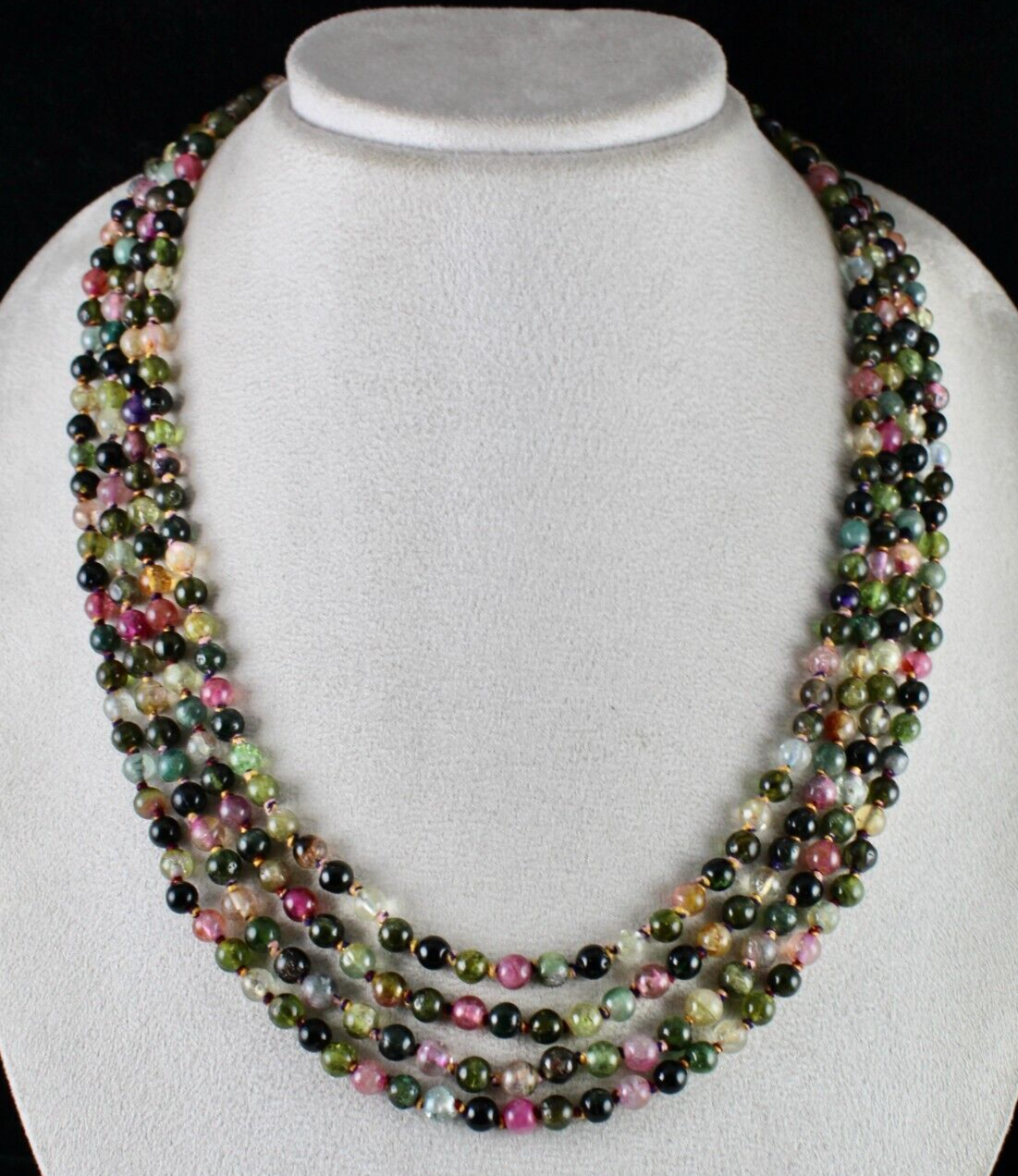 Certified Natural Multi Colour Tourmaline 502 Ct Round Beads Knotted Necklace