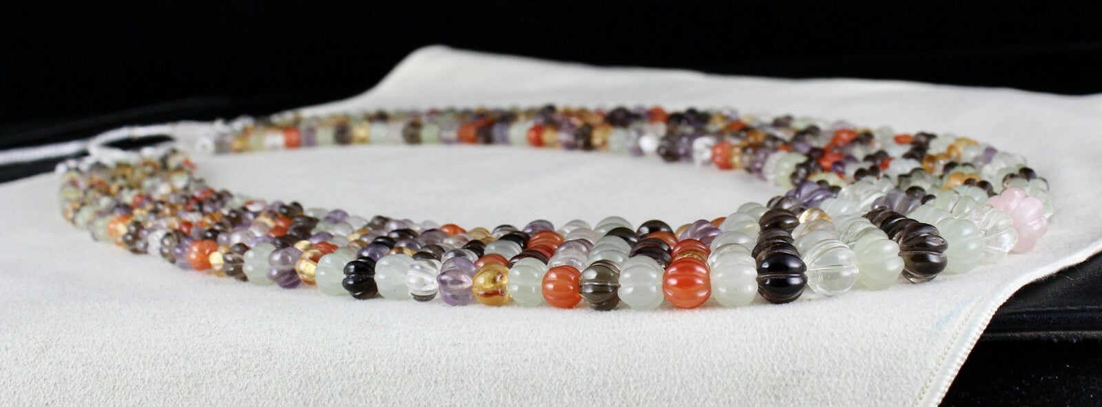 Old Natural Semi Precious Carved Melon Beads Stone Necklace 1048 Cts 5 L