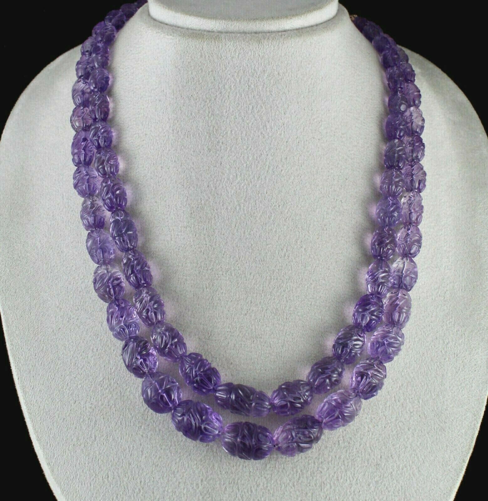 CERTIFIED NATURAL AMETHYST CARVED BEADS 2 L 797 CTS GEMSTONE IMPORTANT NECKLACE