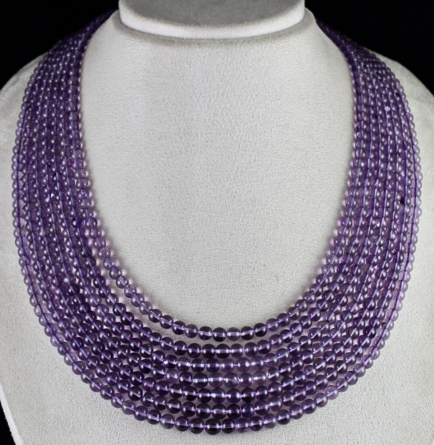 Natural Amethyst 7 Line Beads Necklace 804 Ct Purple Fashion Gemstone For Women