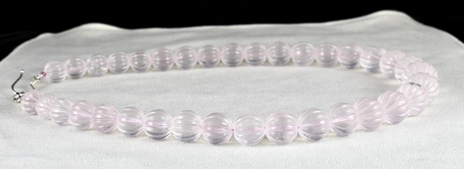 Certified Natural Rose Quartz Necklace 750ct Beaded Carved Sterling Silver Clasp
