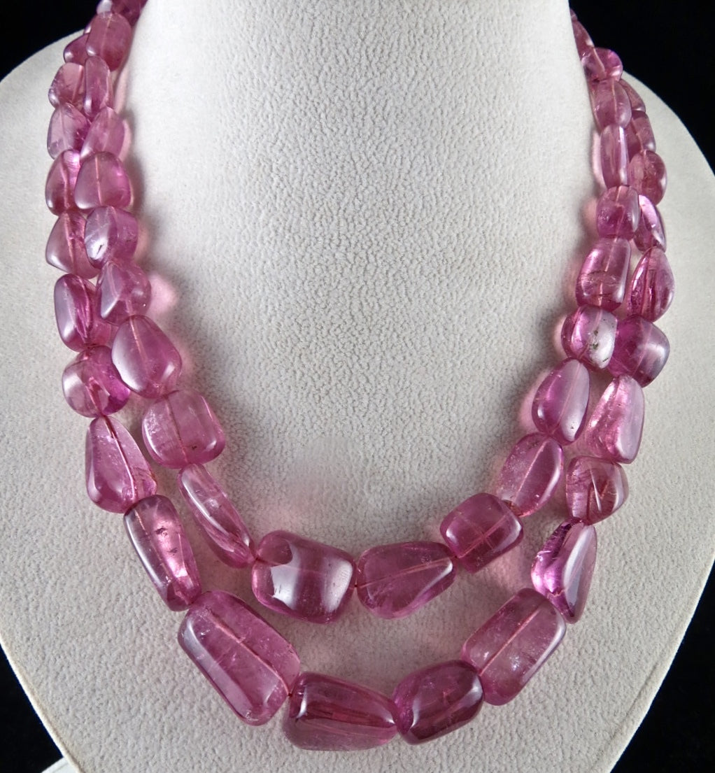 Certified Pink Tourmaline 908 Ct Beads Tumble Gemstone Necklace