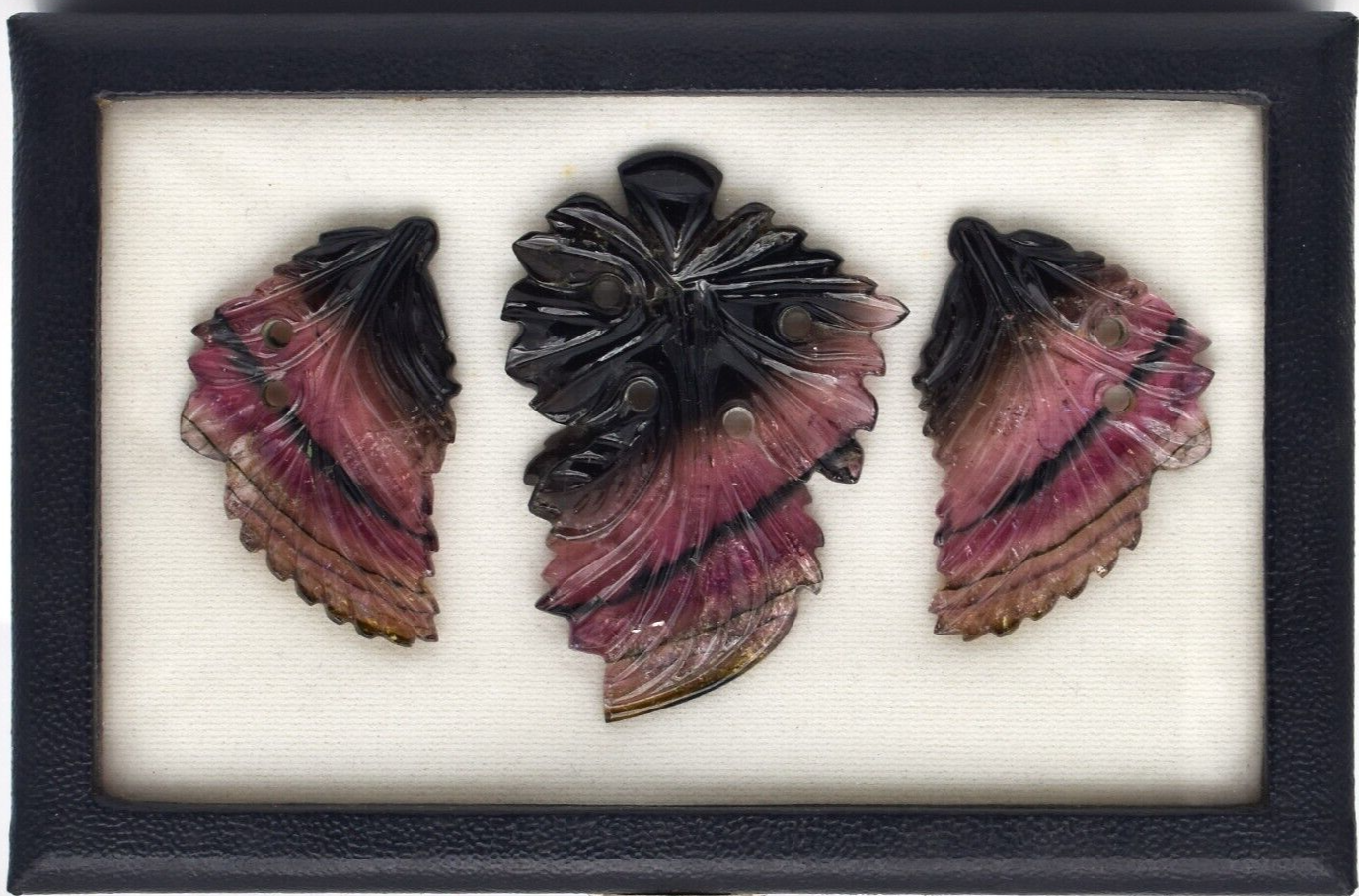 Certified Natural Multi Tourmaline 216 Ct Engraved Leaves Earring Pendant Set