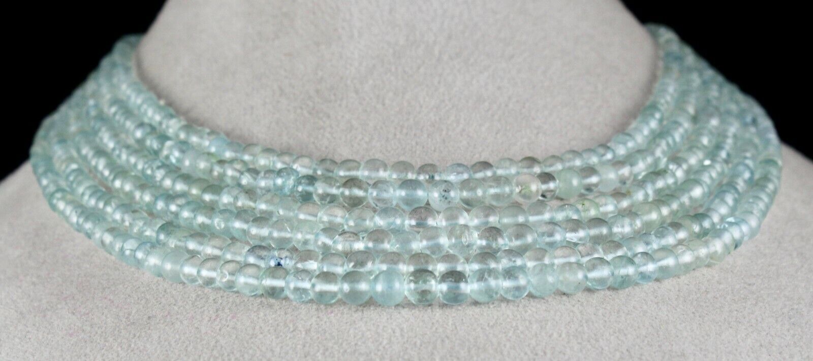 NATURAL BLUE AQUAMARINE BEADS ROUND 6 STRING 488 CTS GEMSTONE FINE NECKLACE