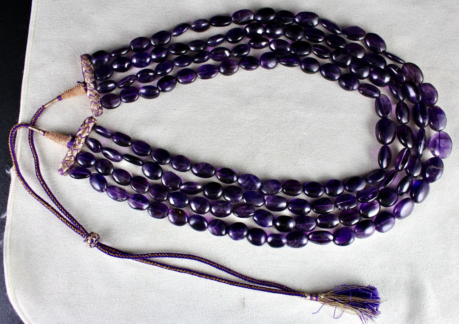 Natural Amethyst Oval Cabochon Beads Fashion Necklace 944 Ct Purple Gemstone