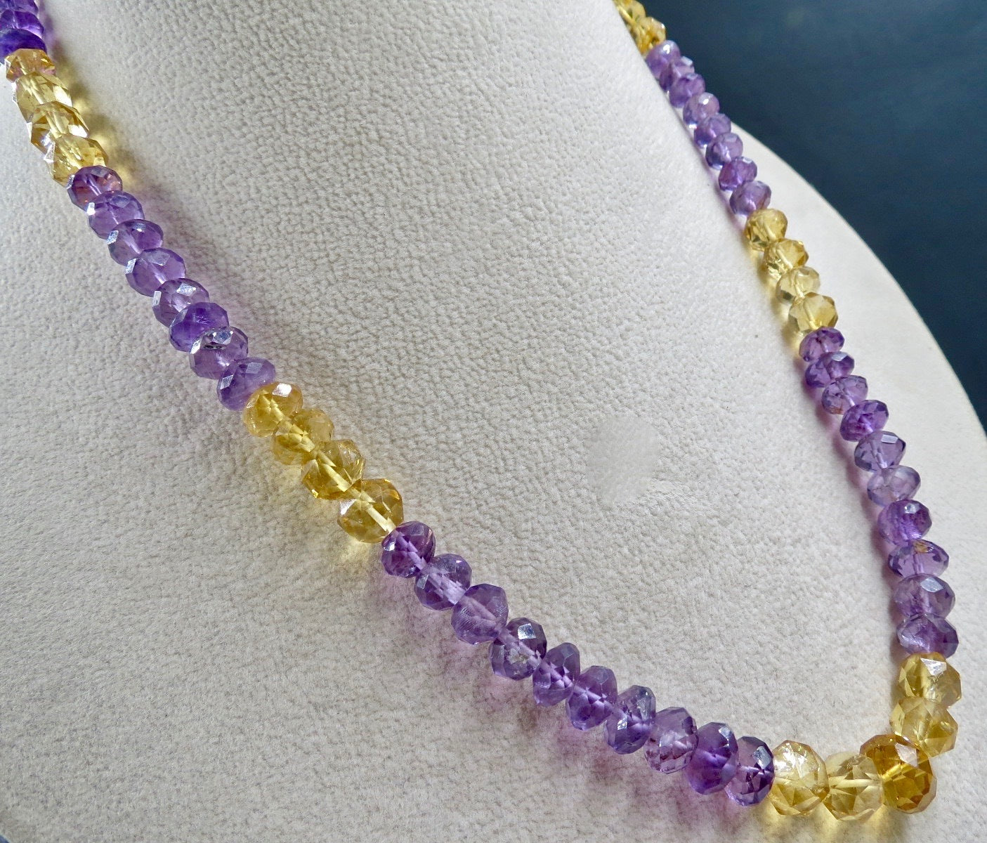 Natural Citrine Amethyst 201ct Faceted Round Beads Gemstone Necklace