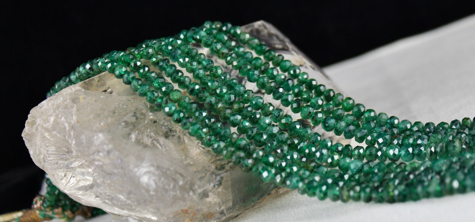 Certified Vintage Natural Emerald 389 Ct Bead Faceted Gemstone Necklace