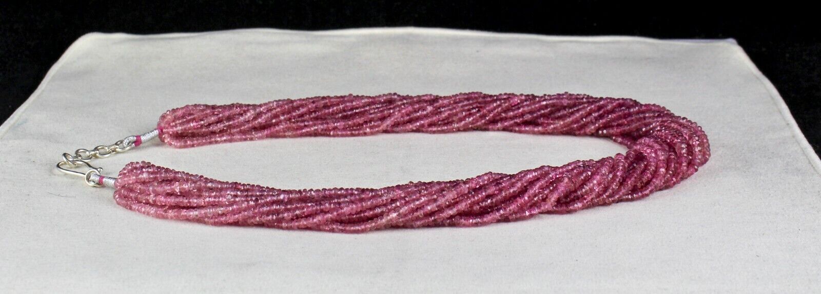 NATURAL PINK TOURMALINE BEADS FACETED 687 CARAT GEMSTONE FASHION SILVER NECKLACE