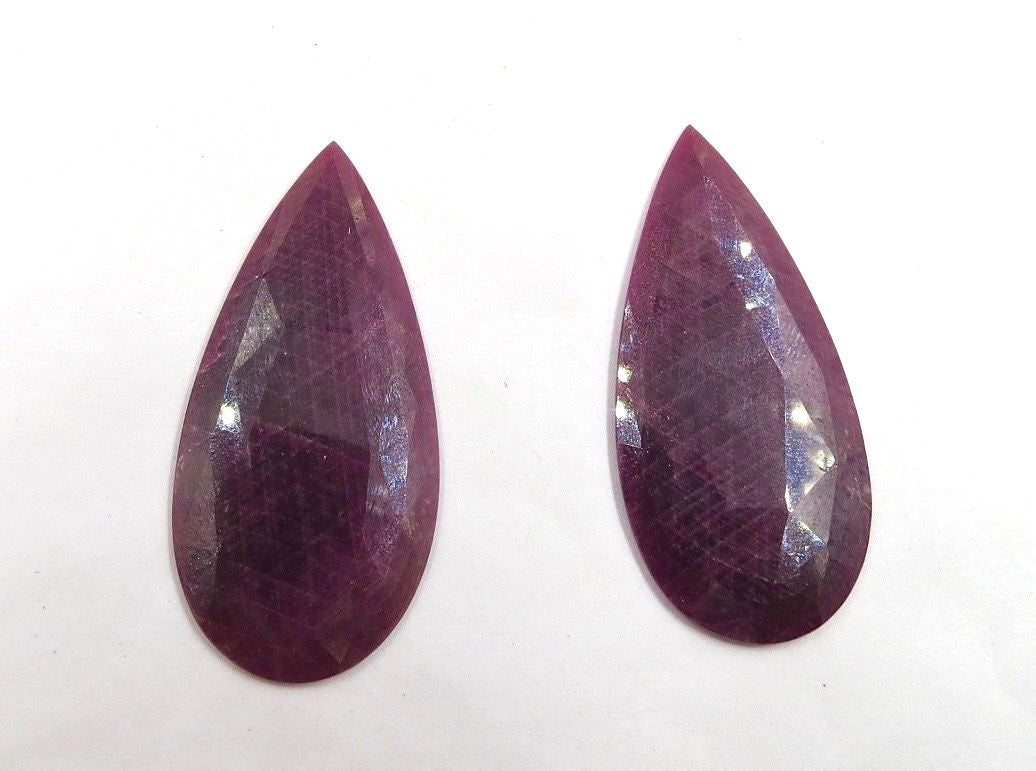 Natural Ruby Faceted Pear Cabochon 103ct Gemstone 56mm 2pcs Earring