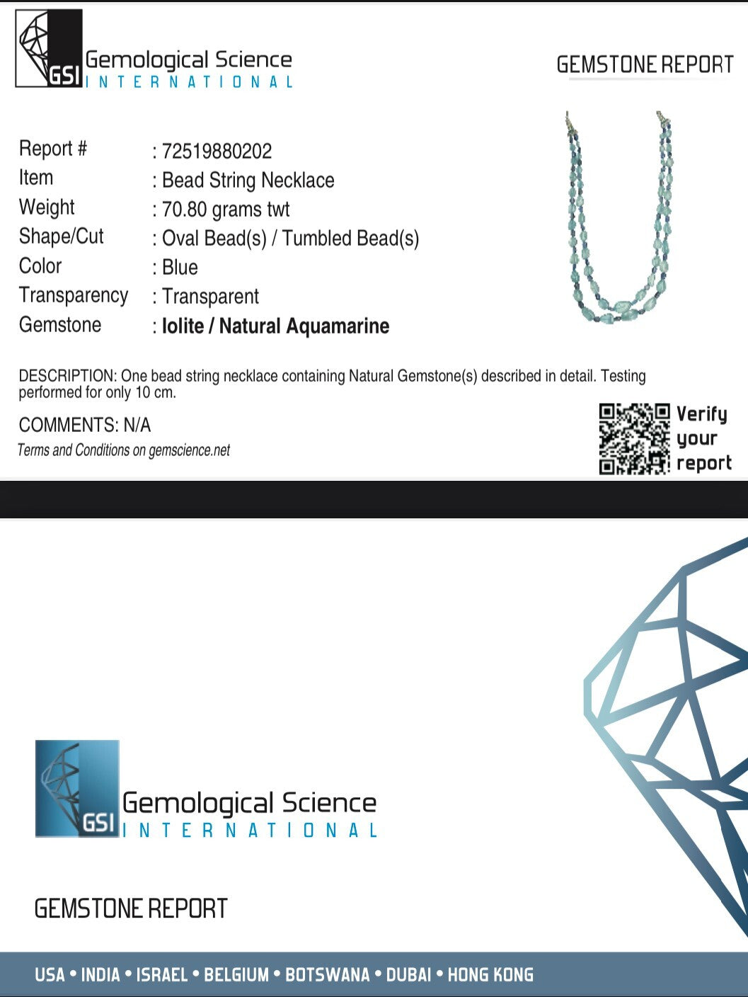 Certified Blue Natural Aquamarine Carat Weight Iolite 334 Ct Fine Necklace