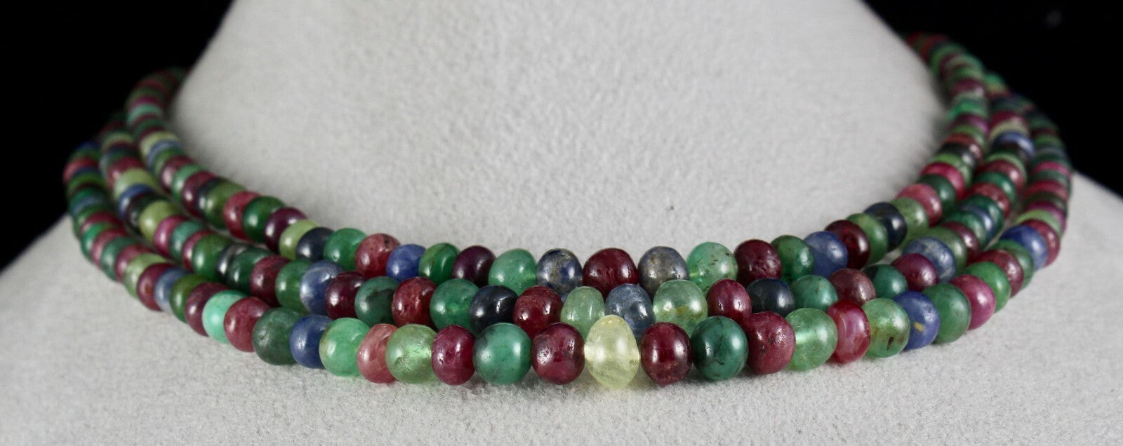 Certified Natural Emerald Ruby Sapphire Multi Bead 565ct Necklace For Women