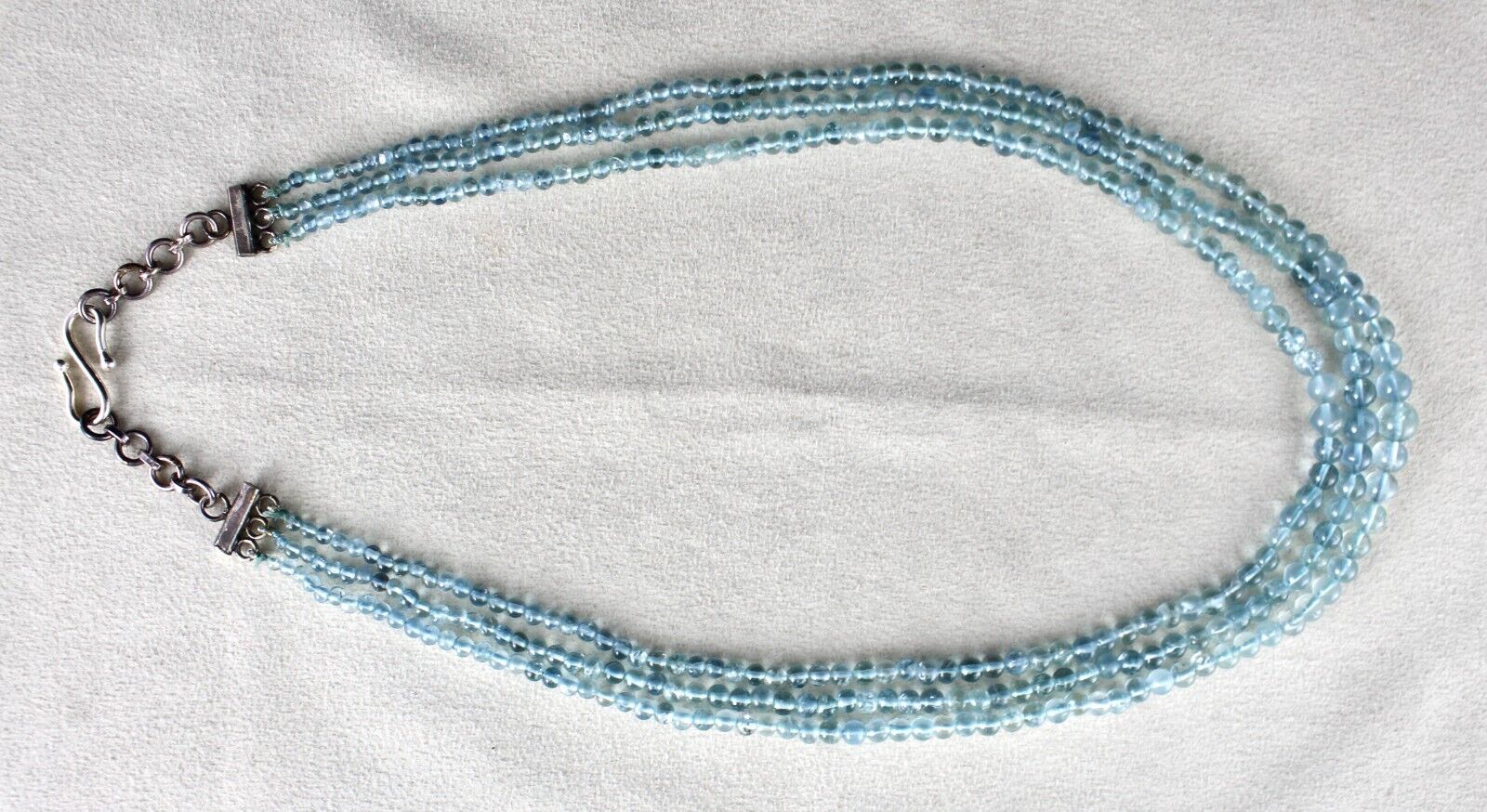 NATURAL AQUAMARINE BEADS ROUND 3 LINE 225 CARATS GEMSTONE BEADED NECKLACE