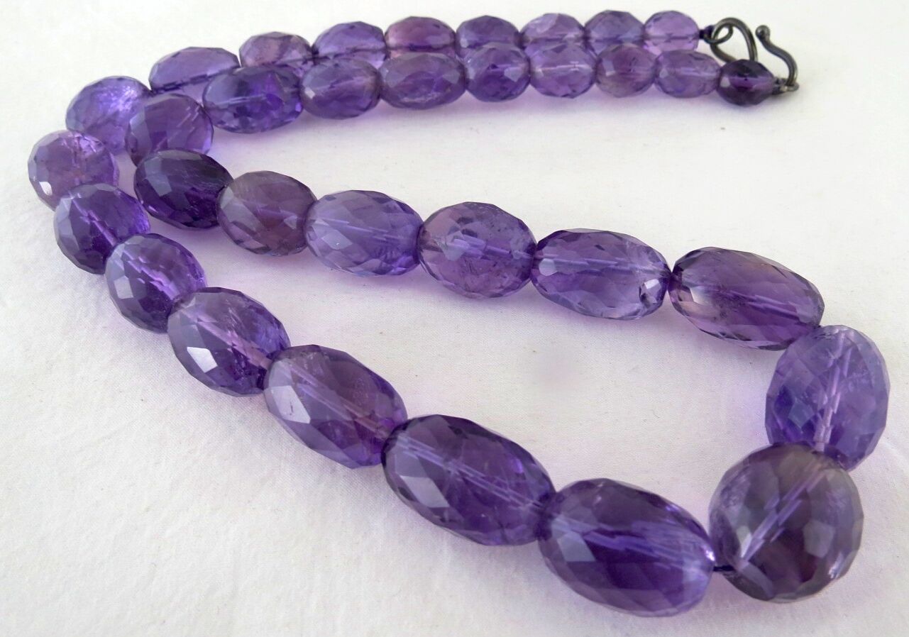 Natural Amethyst Beads Faceted Oval 812 Ct Big Purple Gemstone Silver Necklace