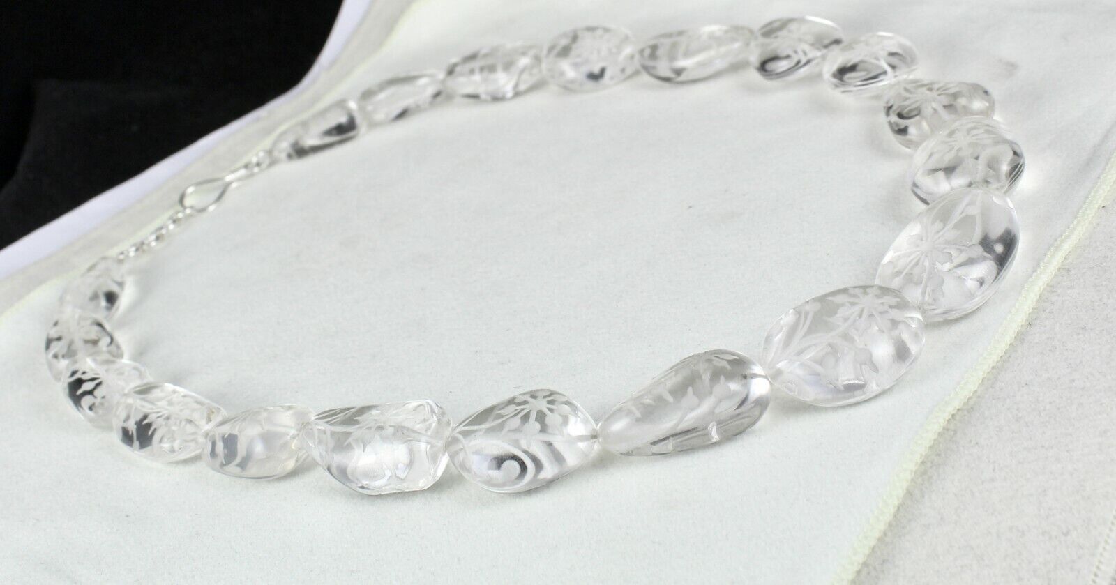 NATURAL ROCK CRYSTAL QUARTZ BEADS ENGRAVED 1 LINE 884 CARATS GEMSTONE NECKLACE