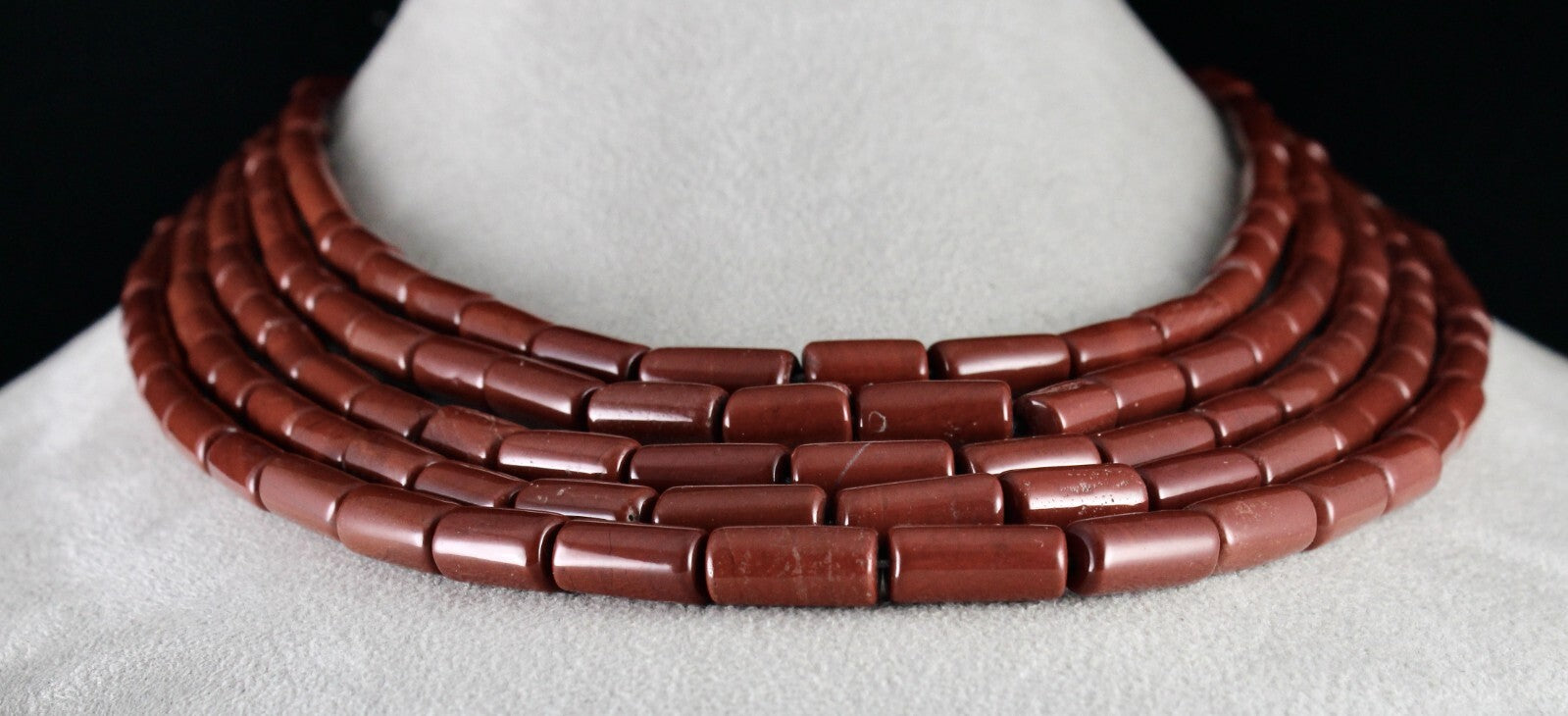 Natural Red Jasper 950 Ct Carved Melon Beads 5 Line Fashion Necklace