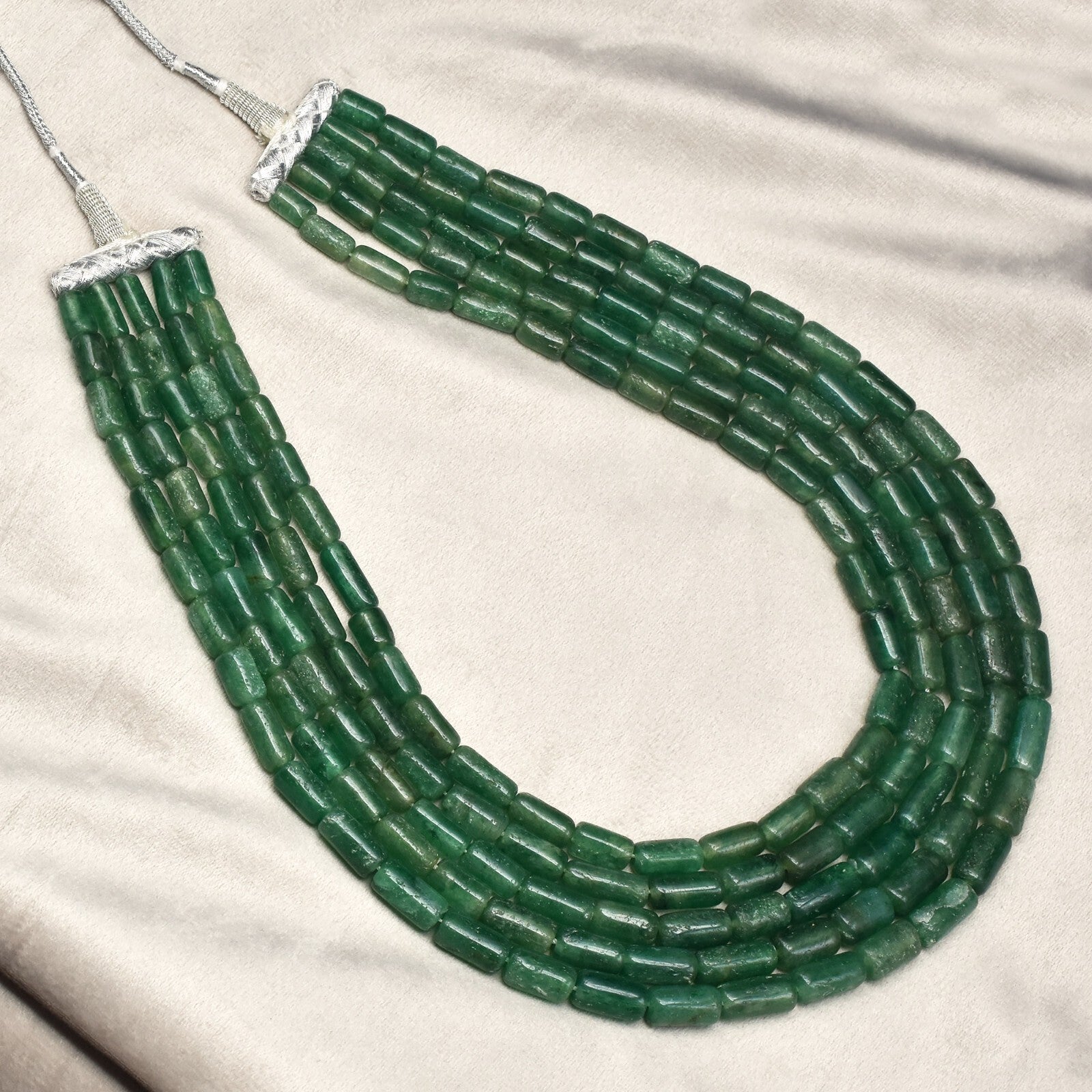 Vintage Green Quartz Tube Beads Necklace 1199 Ct Fine Gemstone For Women