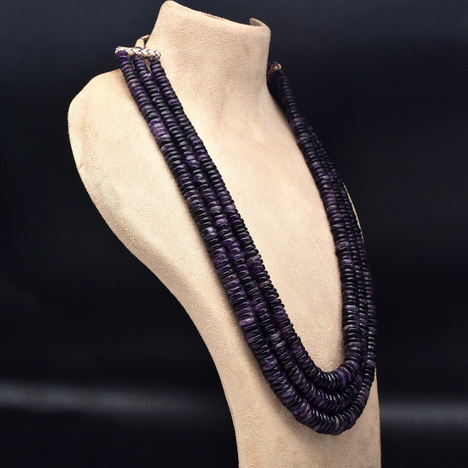 Natural Dark Amethyst Necklace 1233 Ct Drilled Button Shape Gemstone Beads