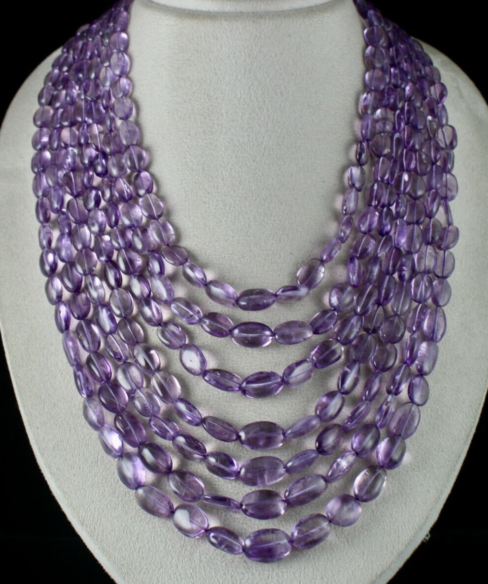 Natural Amethyst Beaded Long Nugget 7 L 1434 Ct Purple Gemstone Fashion Necklace