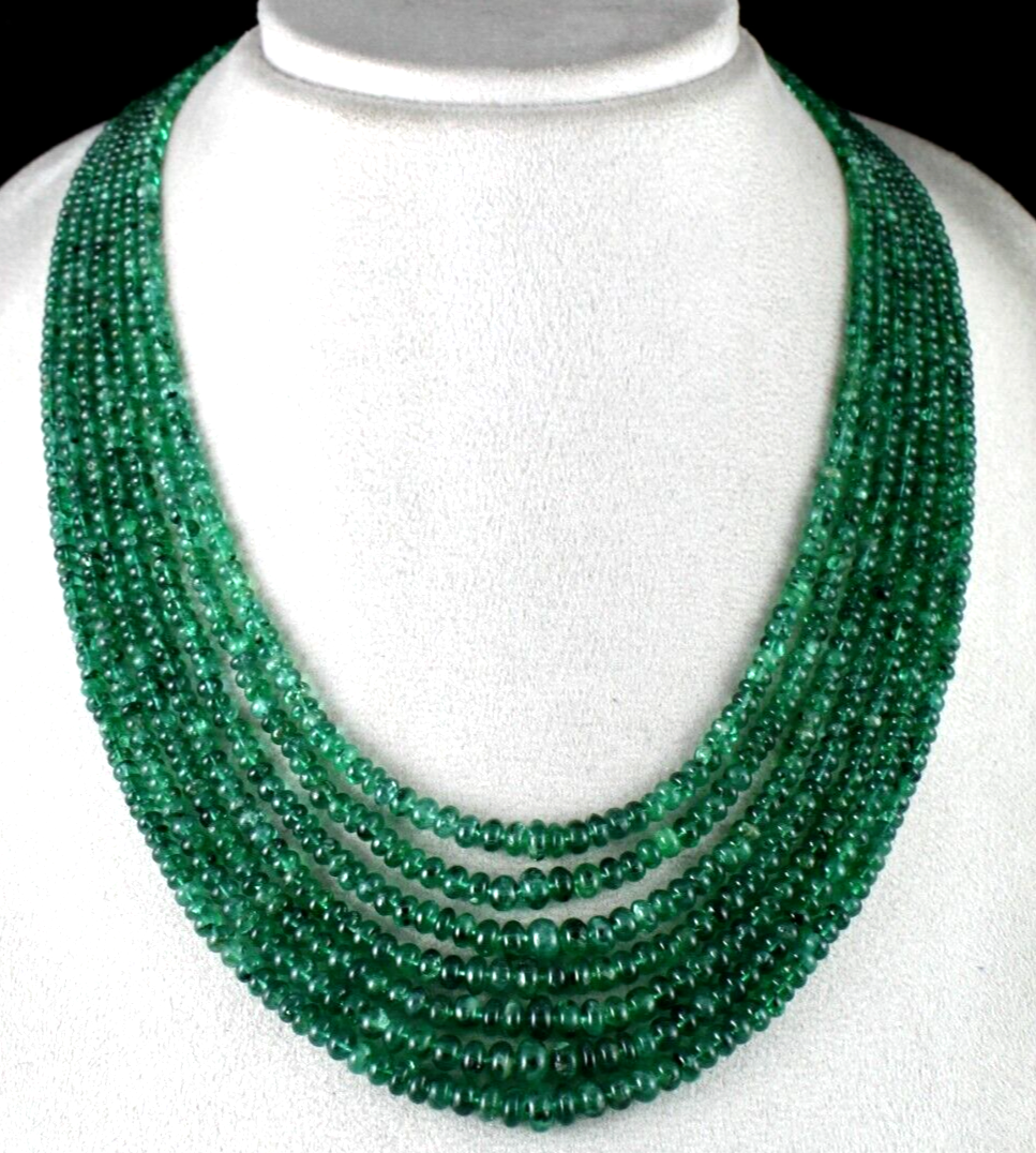 Certified Natural Emerald Beads 495 Ct Round Gemstone Party Necklace