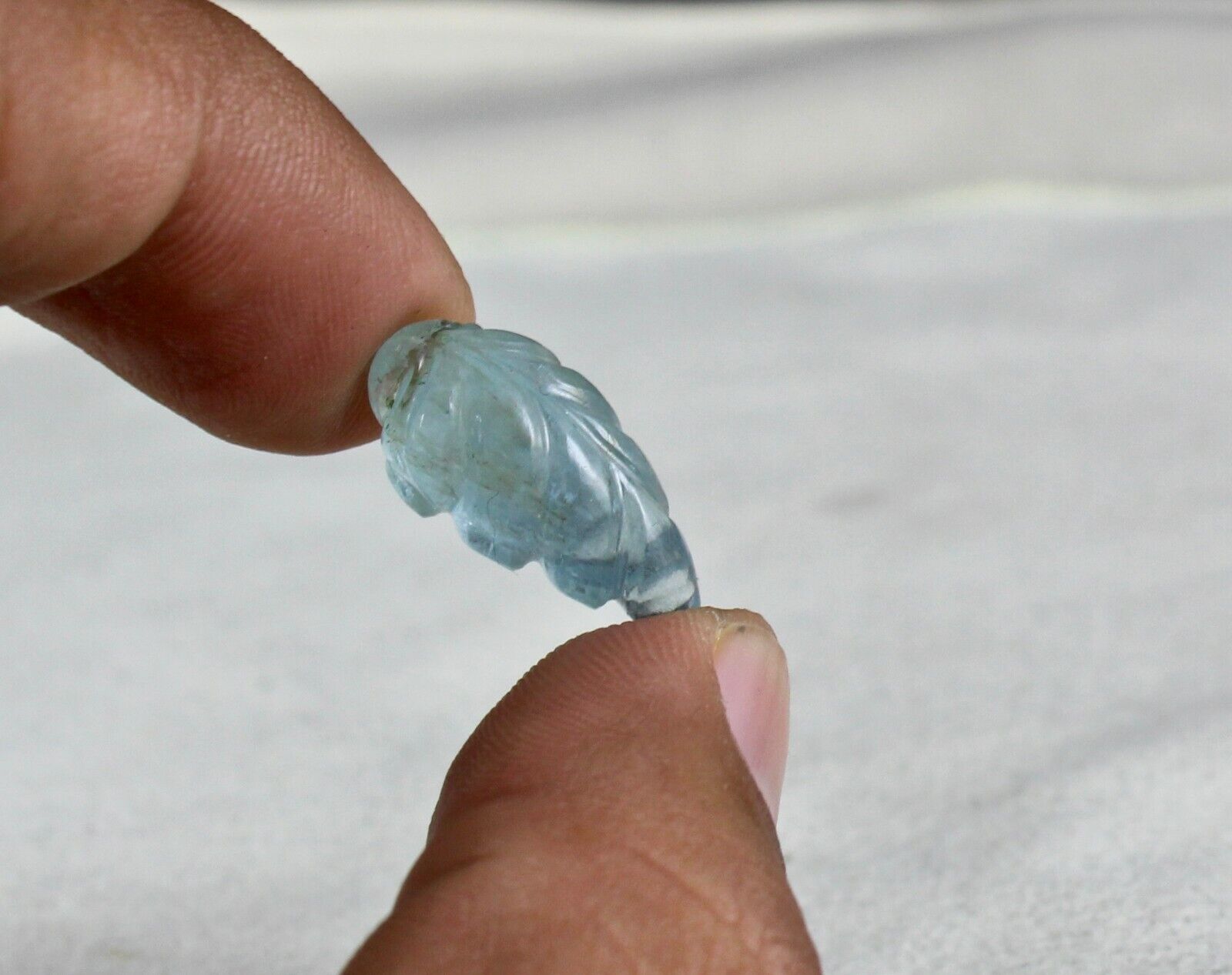 NATURAL BLUE AQUAMARINE CARVED LEAF 11.83 CARATS DRILLED GEMSTONE FOR PENDANT