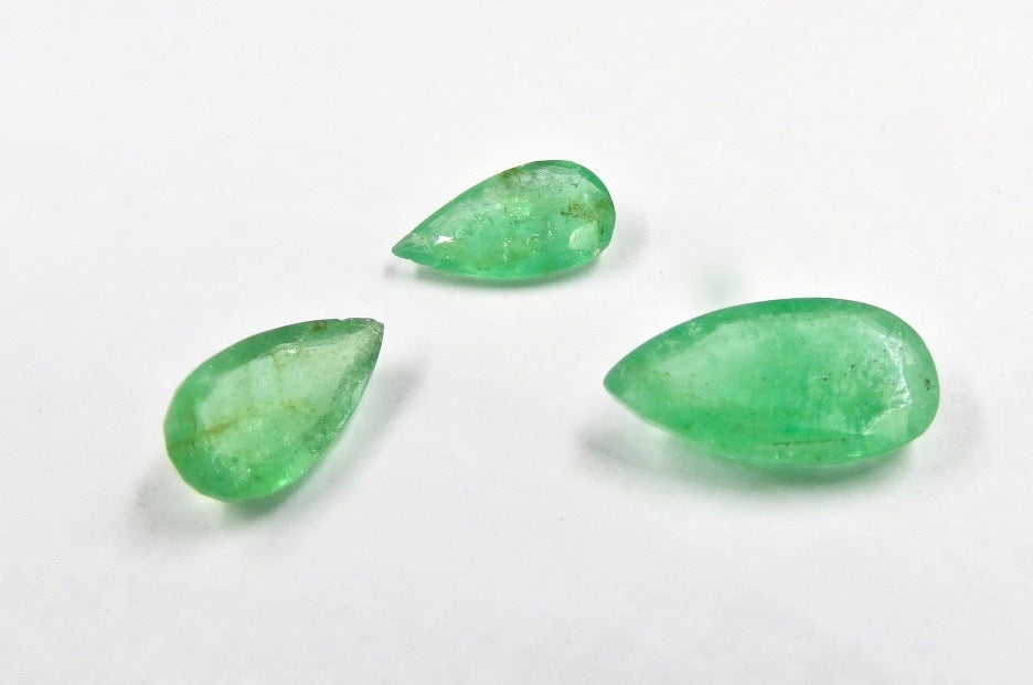 Certified Natural Colombian Emerald Pear Cut 3 Pc 7.80 Ct Set In Sterling Silver