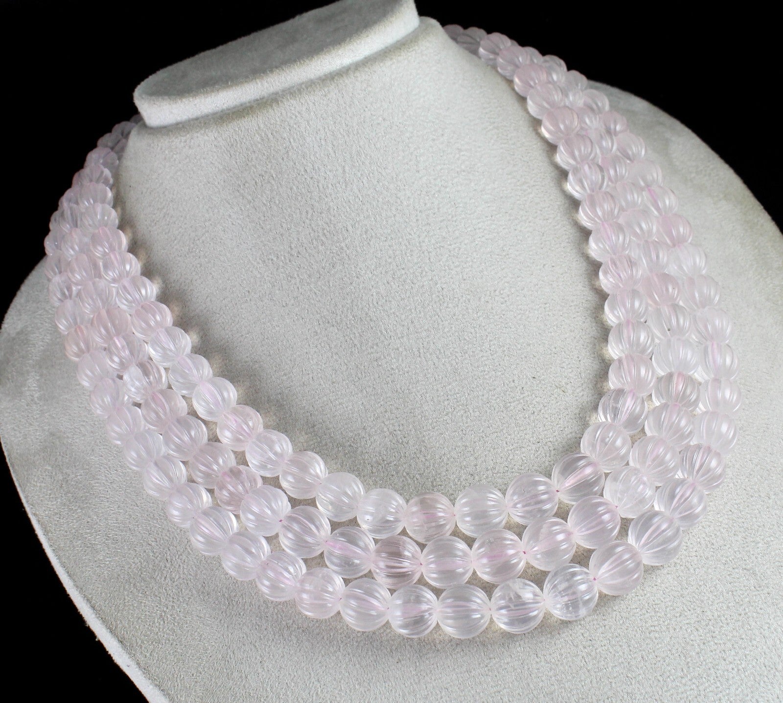 Certified Natural Rose Quartz Melon Carved Bead 1393 Ct Fashion Necklace