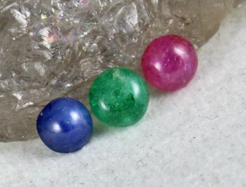 Natural Ruby Emerald Blue Sapphire Cabochon Round 3.27Ct Gemstone Pendant Ring
