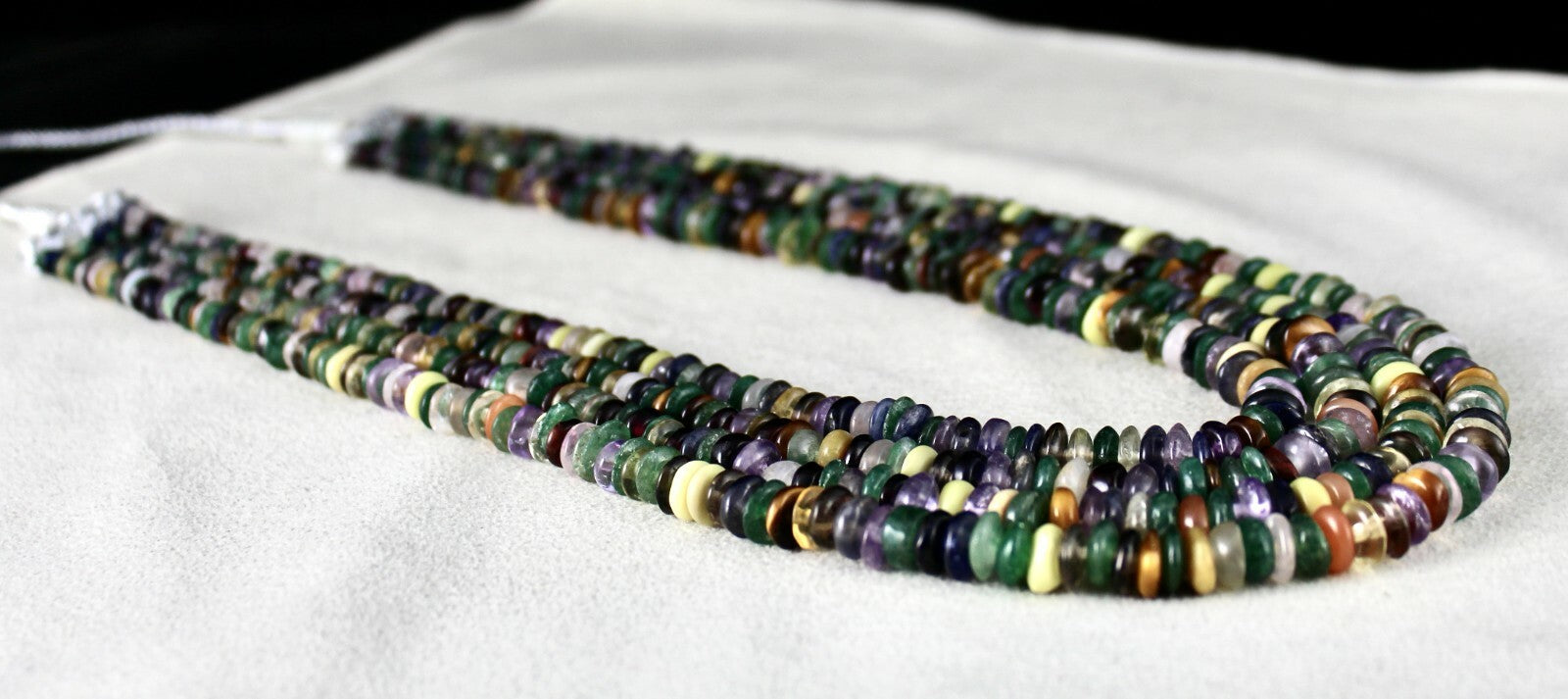 Old Multi Natural Semi Precious 660 Ct Beads Button Gemstone Necklace 4 Line