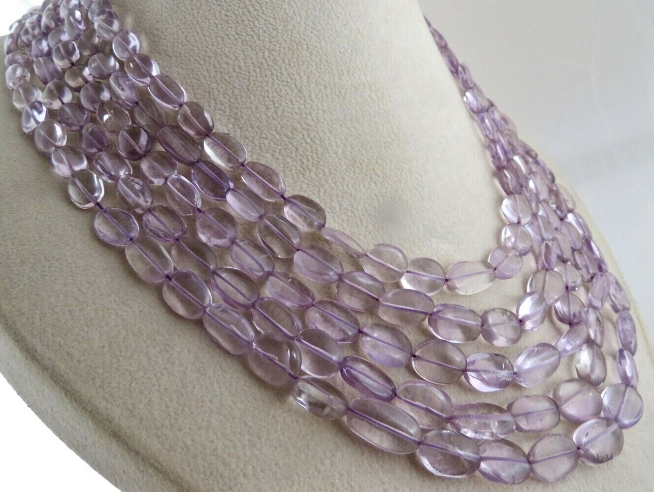 NATURAL PINK AMETHYST BEADS CABOCHON 5 LINE 689 CARATS GEMSTONE NECKLACE