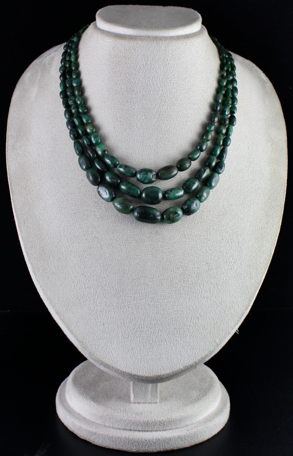 Certified Antique Vintage Natural Emerald Beads Necklace 3 L 475 Ct Cabochon