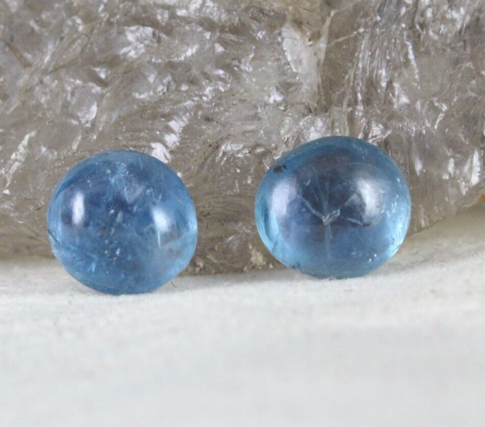 Certified Natural Burmese Blue Sapphire 10.78 Ct Round Cabochon Gemstone Pair
