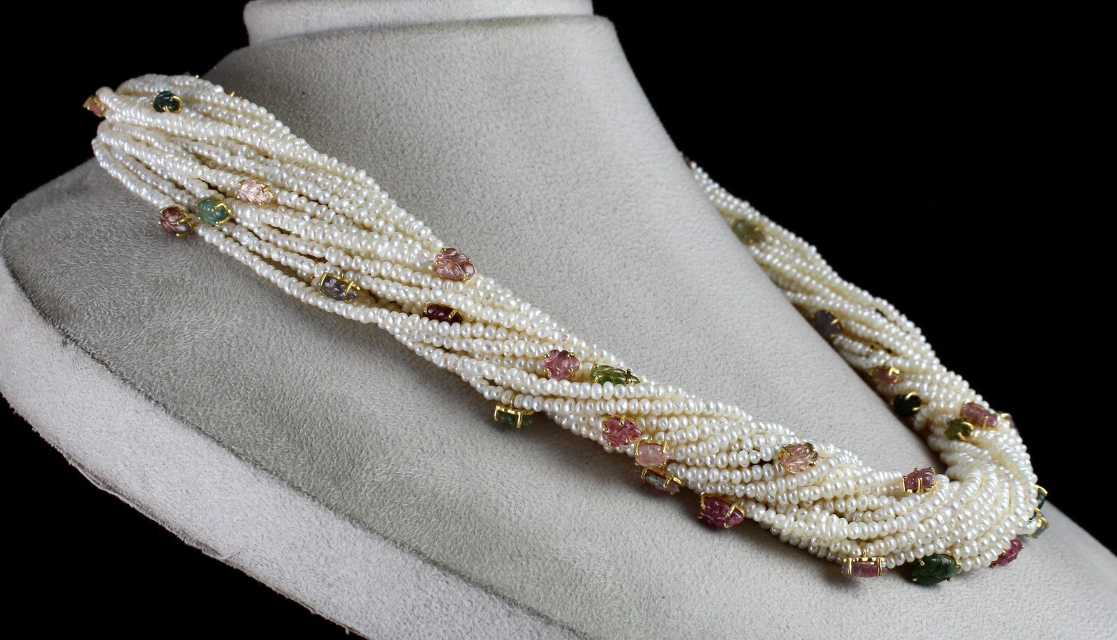 Certified Sterling Silver Designer Necklace Pearl Beads Tourmaline Leaf 972 Ct