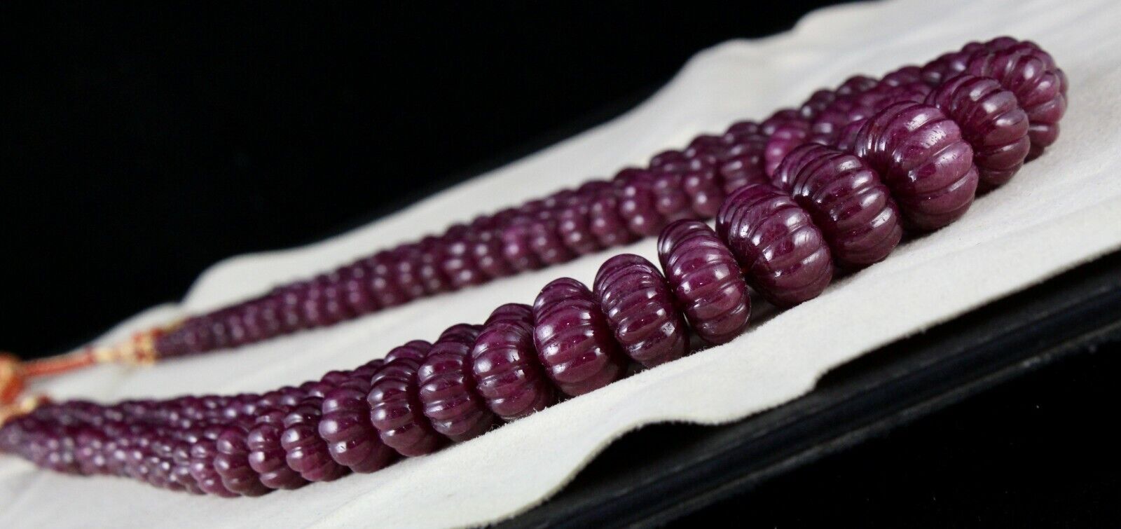NATURAL UNTREATED RUBY BEADS CARVED MELON 2 LINE 1325 CARATS GEMSTONE NECKLACE