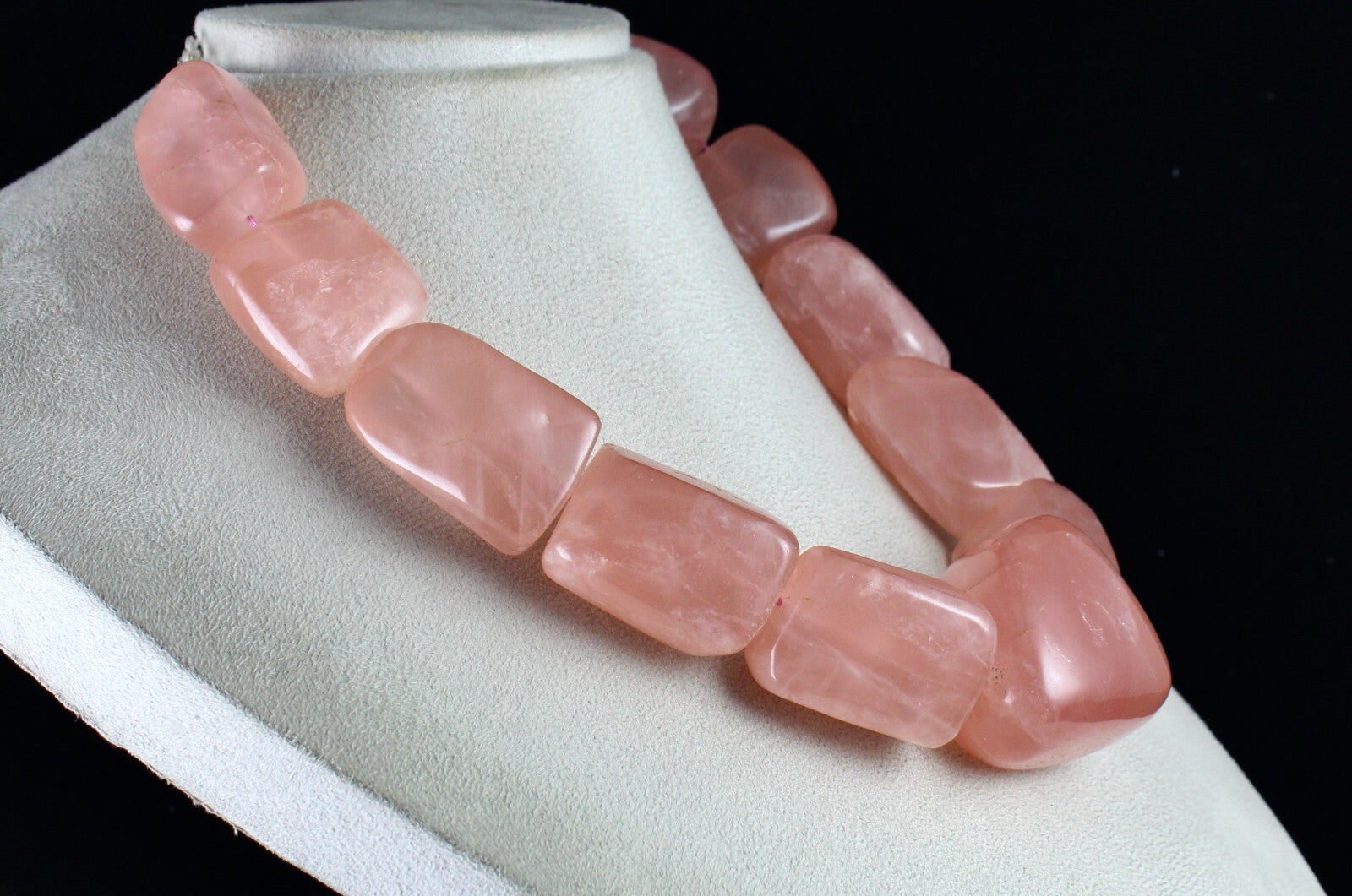 Certified Natural Rose Quartz Tumble Beads Necklace 2597 Ct Sterling Silver