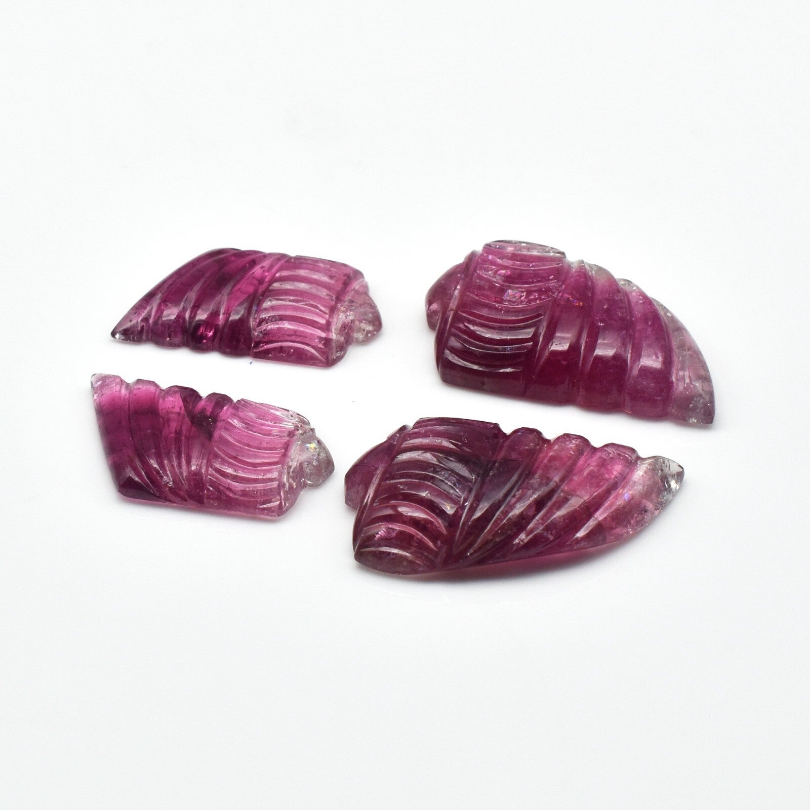 Certified Natural Pink Tourmaline 4 Pc 66.35 Ct Carved Gemstone Earring Design