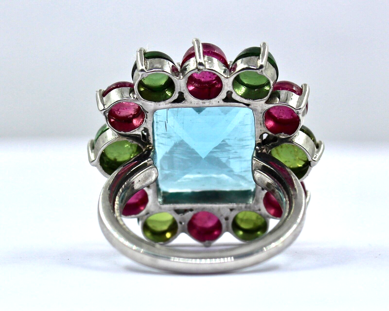 Certified Natural Blue Aquamarine 48ct Square Tourmaline Sterling Silver Ring