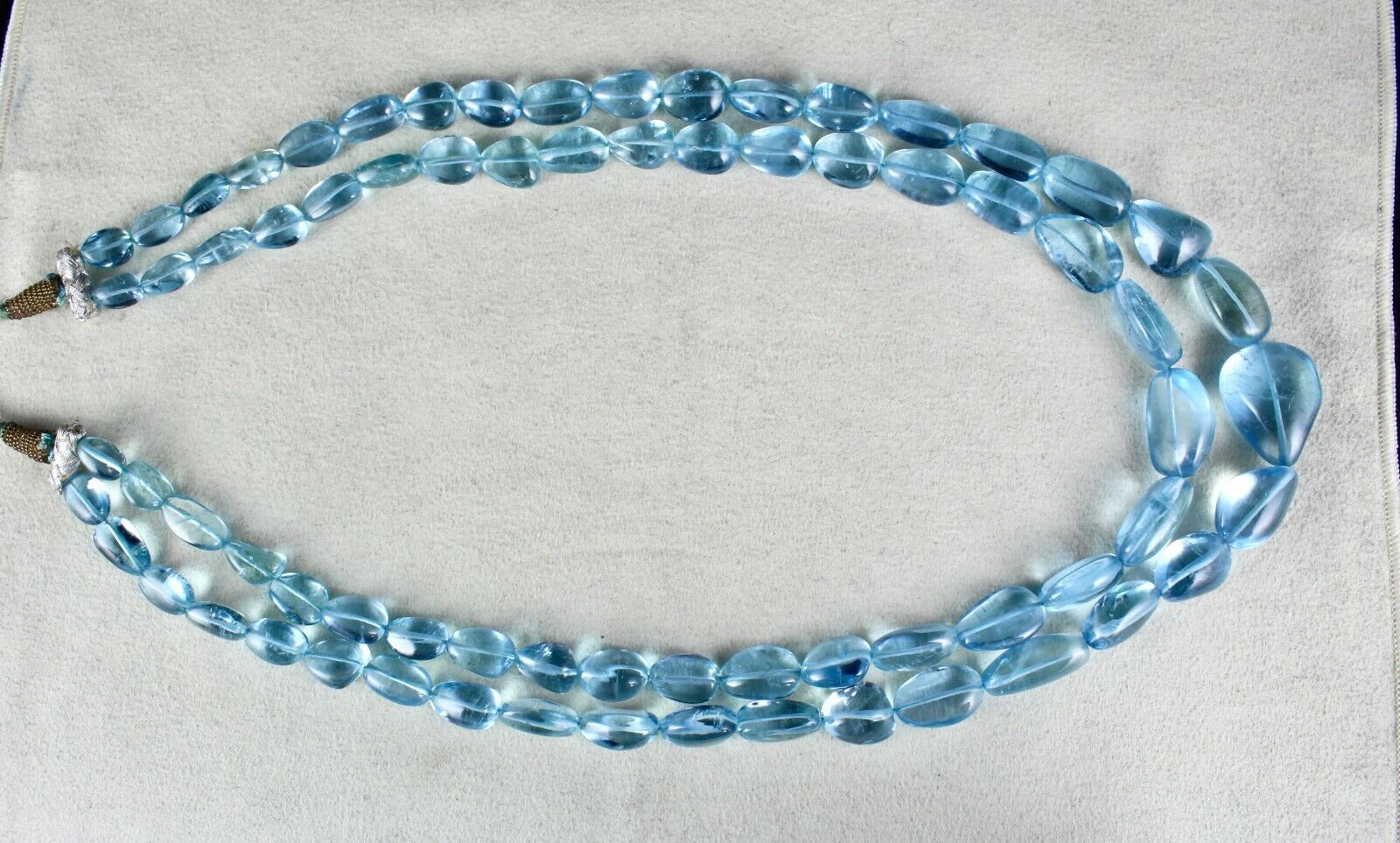 TOP NATURAL BLUE AQUAMARINE BEADS CABOCHON 2 LINE 628 CARATS GEMSTONE NECKLACE