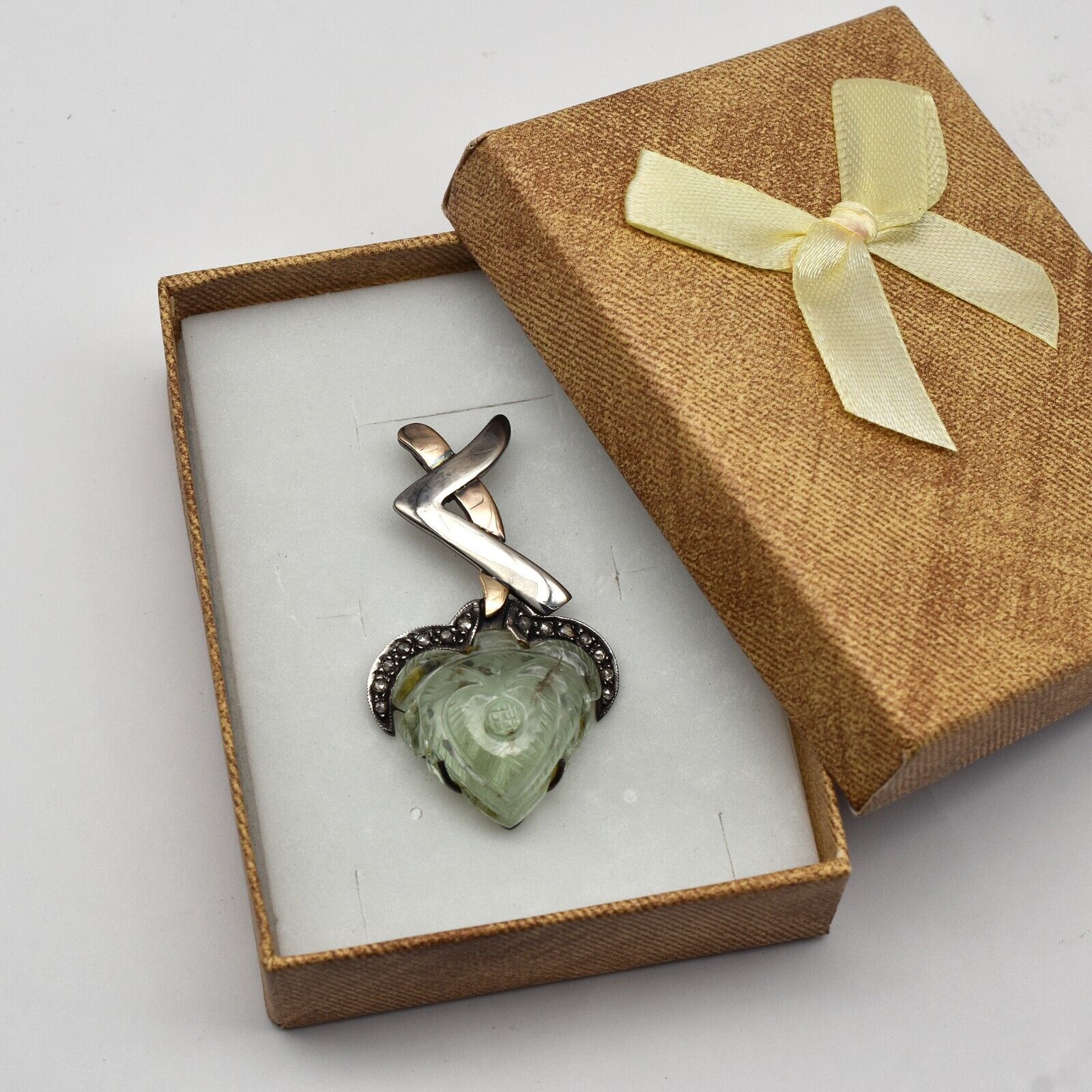 Natural Green Aquamarine Engraved 18K Gold Diamond 925 Silver Victorian Pendant