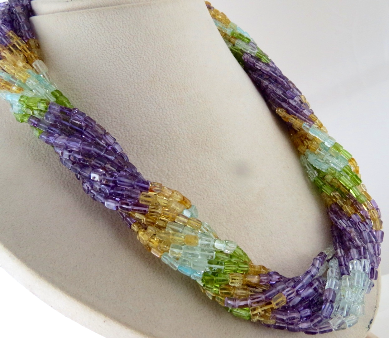 Natural Multi Peridot Citrine Amethyst Square Beads 1235ct Stone Necklace