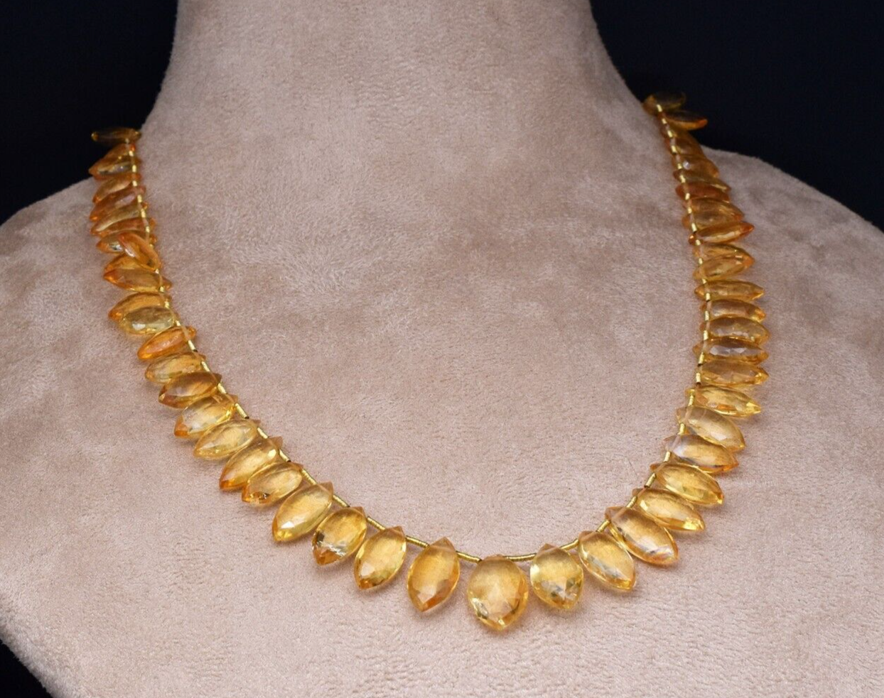 Natural Citrine 167 Ct Marquise Teardrop Sterling Silver Beaded Necklace