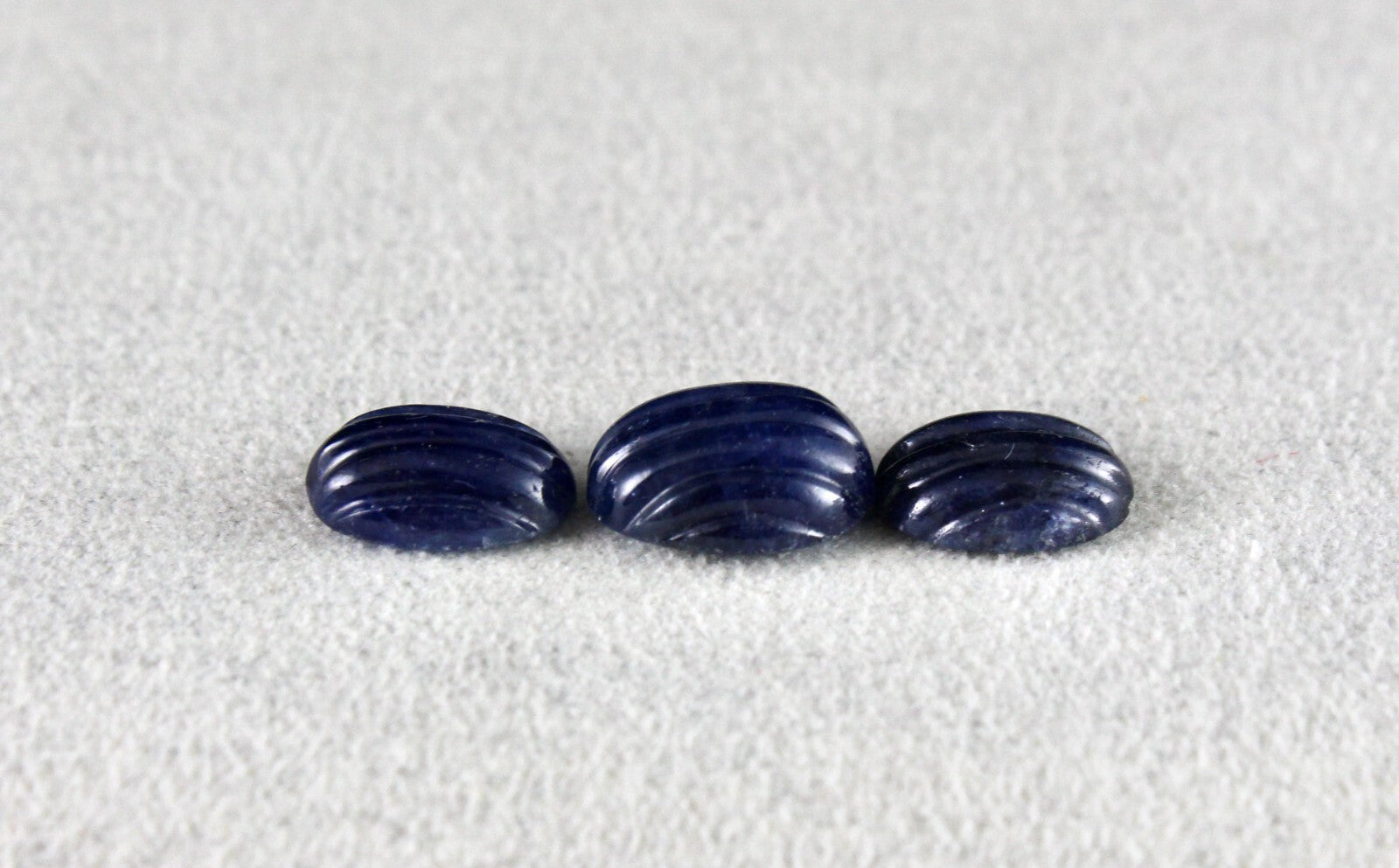 Certified Natural Blue Sapphire Carved Oval 3 Pc 15.21 Ct Loose Gem For Ring