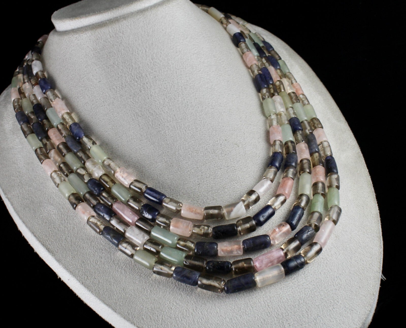 Multi Natural Semi Precious Tube Beads Gemstone Necklace 5 L 1189 Ct