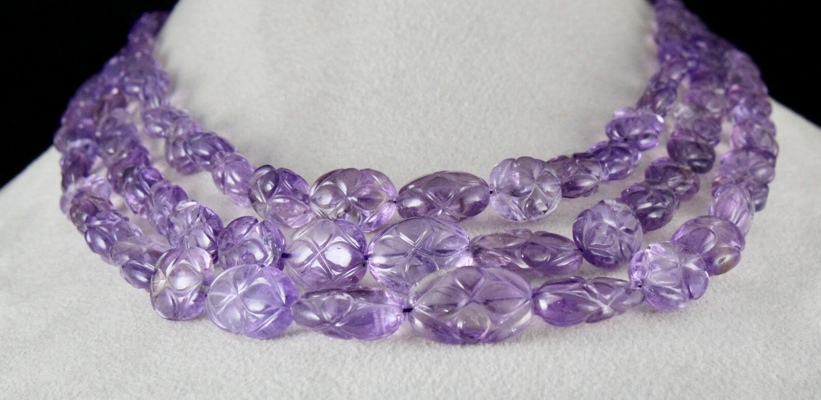 Certified Antique Amethyst Beads 754 Carats Carved Oval Natural Necklace