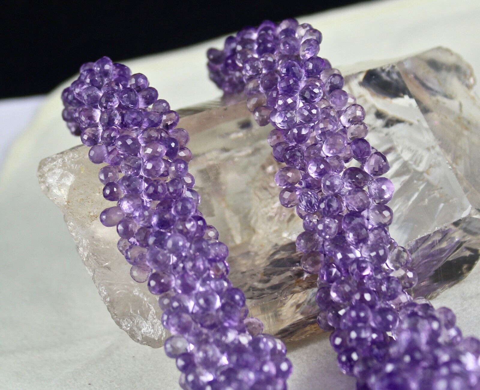 Pink Amethyst Beaded Drops Necklace 768 Ct Natural Gemstone Bunch Silver Clasp