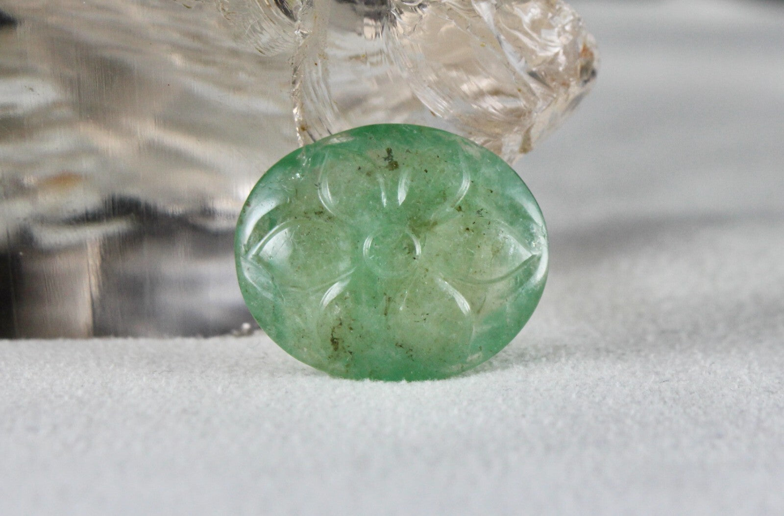 Certified Natural Colombian Emerald Oval Carved Gem 23.79ct For Ring & Pendant