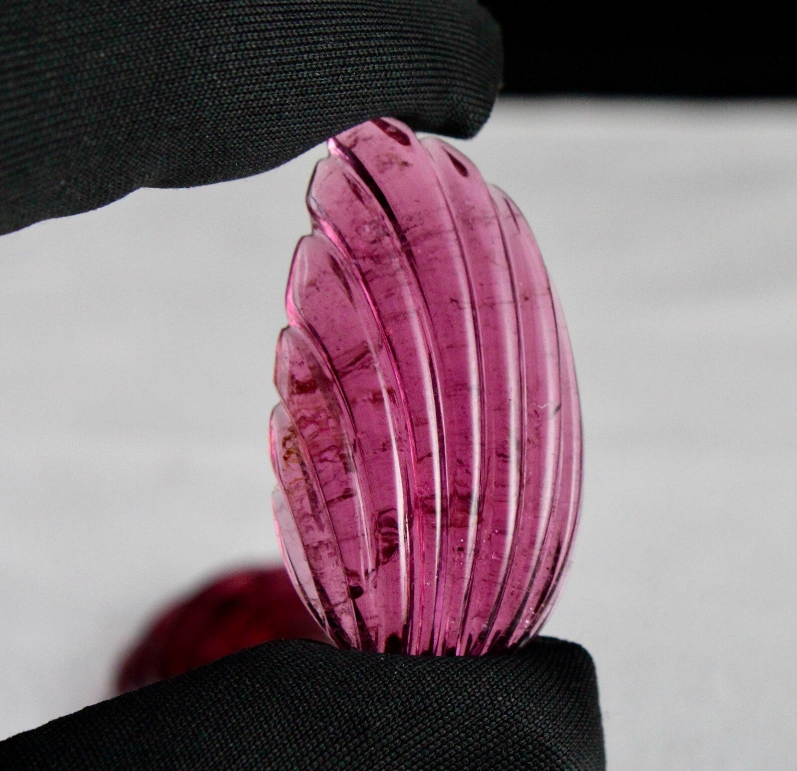 Certified Natural Rubellite Tourmaline 77.24ct Pear Leaf Engraved Earrings