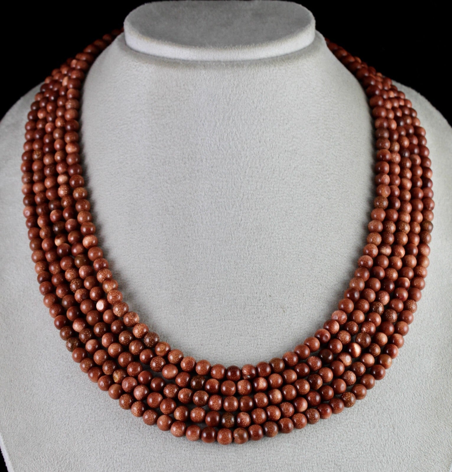 Gold Sun Sitara Sunstone Necklace 5 L 757 Ct Round Beads Semi Precious Gemstone