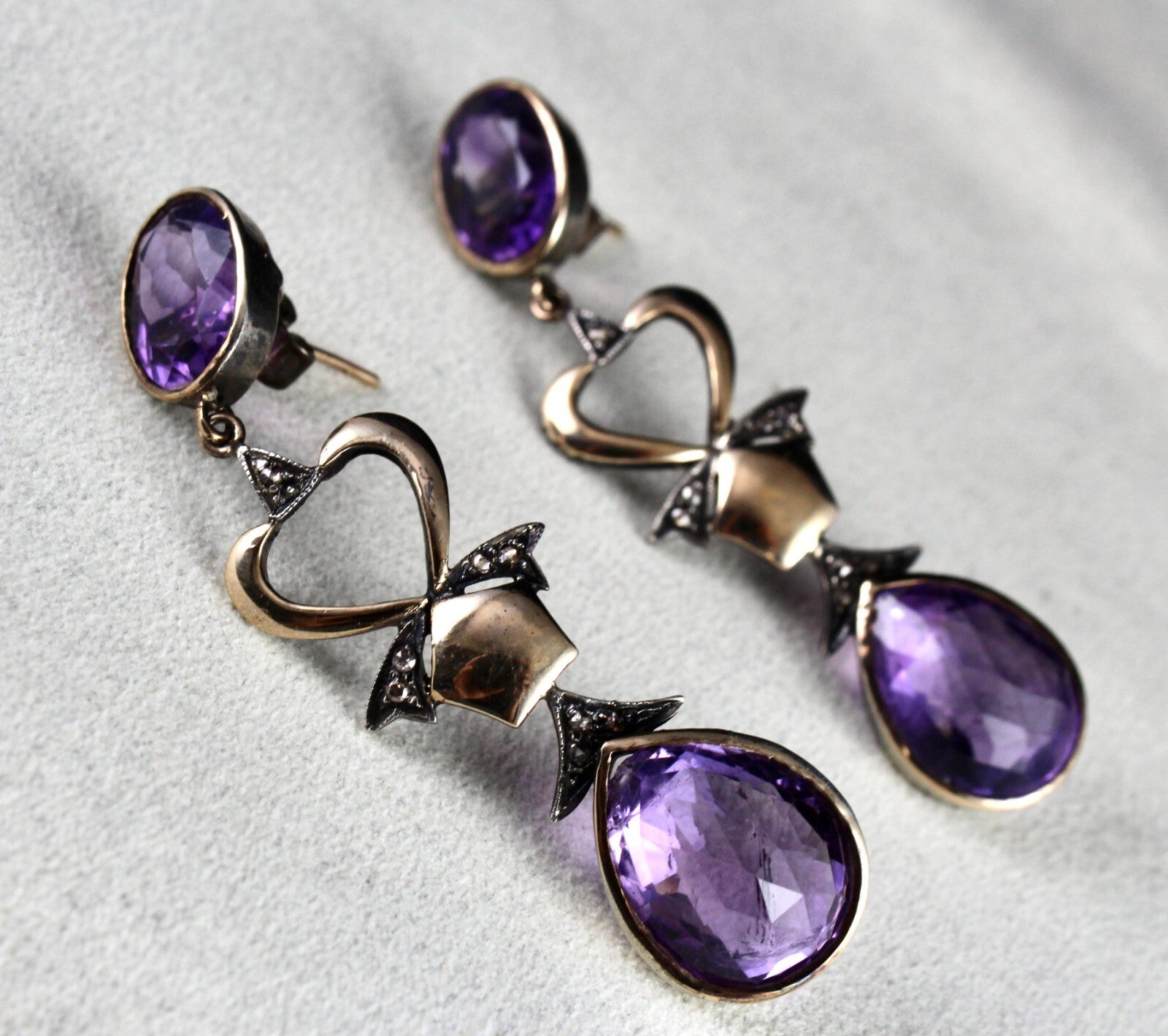 Certified Amethyst 10+ Ct Natural Diamond Cut Sterling Silver Victorian Earrings