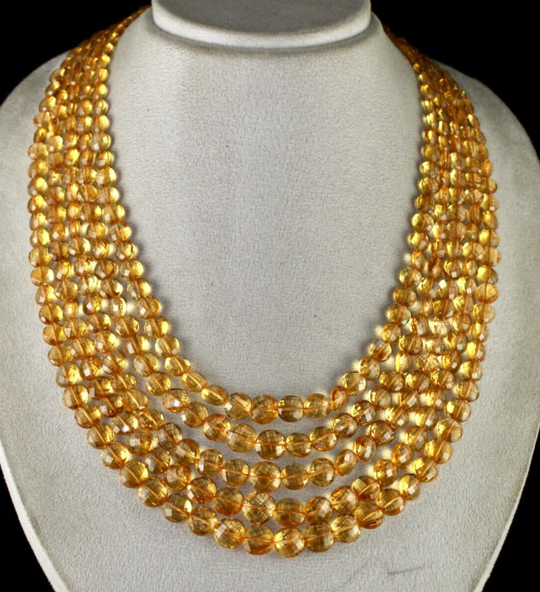 Certified Natural Yellow Citrine 626 Ct Faceted Coin Gemstone Necklace